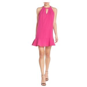 Revolve Greylin Sexy Ruffled Fuschia Halter Shift Mini Cocktail Party Dress Sz L